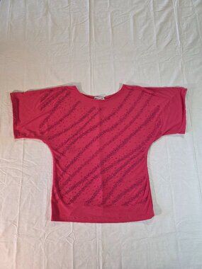 Women's Bleeker & McDougal Embellished Bead Batwing Short Sleeve Shirt Pink